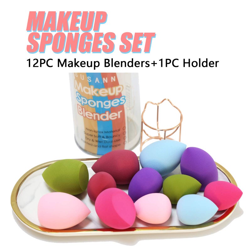 S SUSANN Makeup Sponge Blender Beauty Sponge Set 12pcs and Beauty Foundation Sponge Blender Holder 1PCS,Blending Sponges Cosmetic Puff Flawless for Cream, Liquid Foundation & Powder,Gift for Women - Image 2